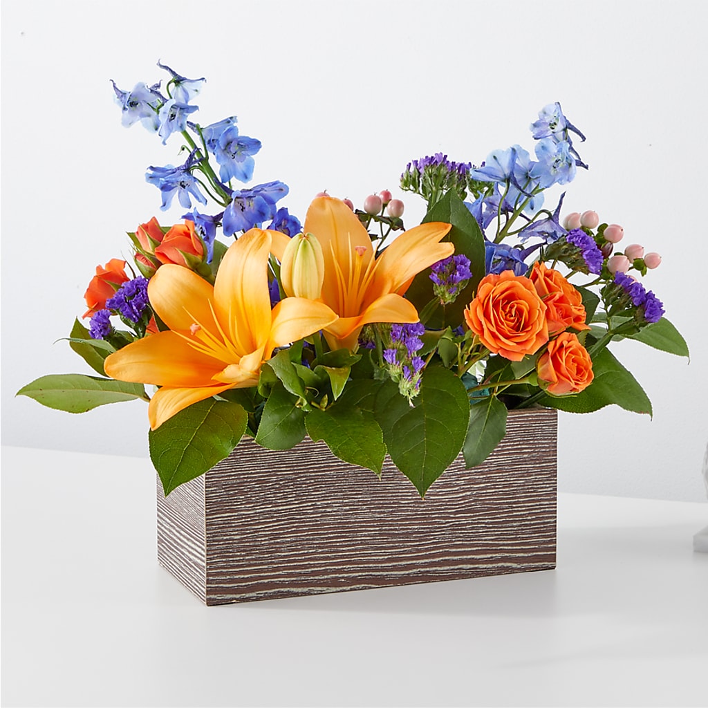 Radiant Citrus Box Bouquet – SHIRLEY'S FLOWERS & SWEETS, Nashua NH