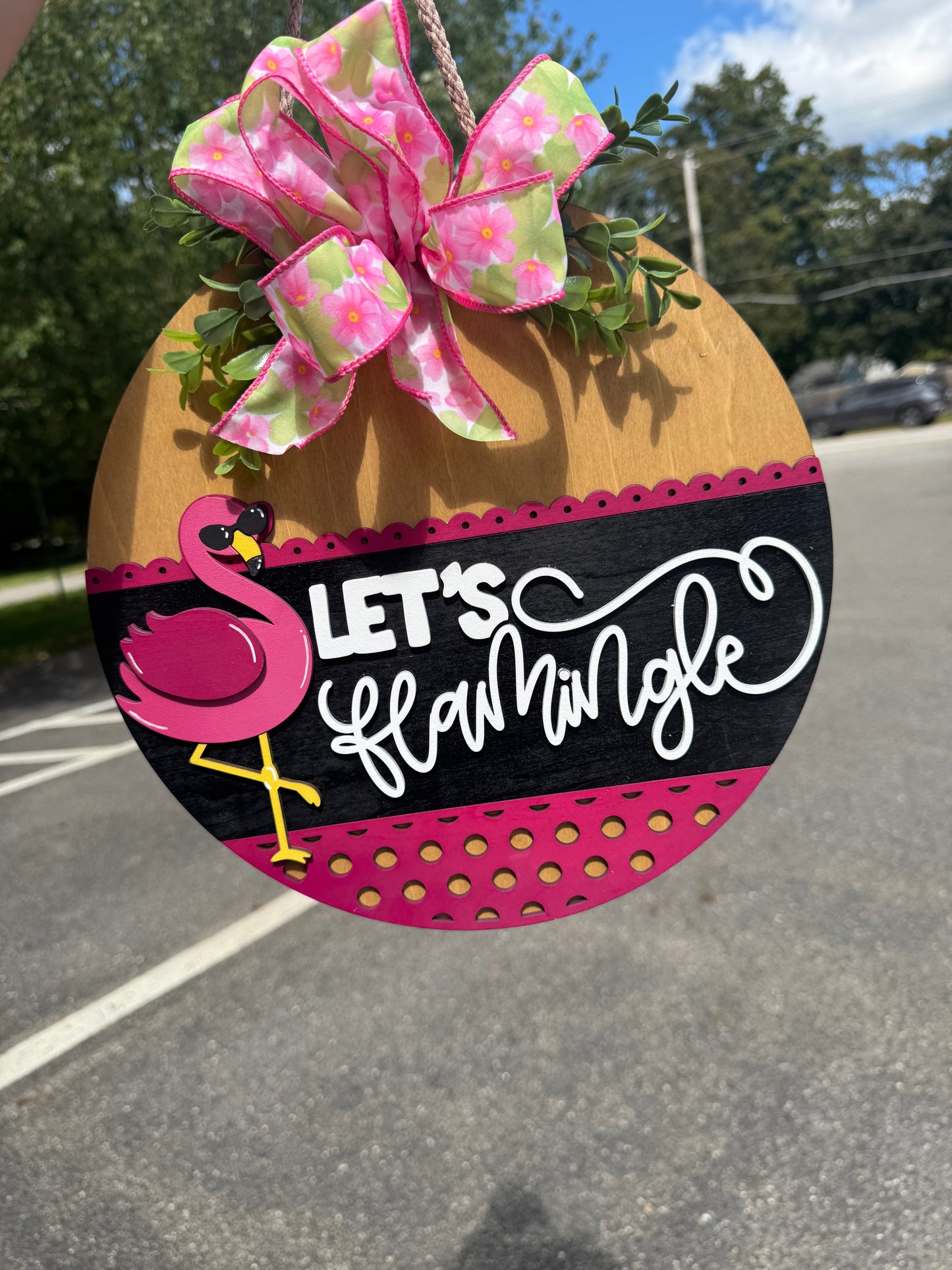 Let's Flamingle Handmade Door Sign