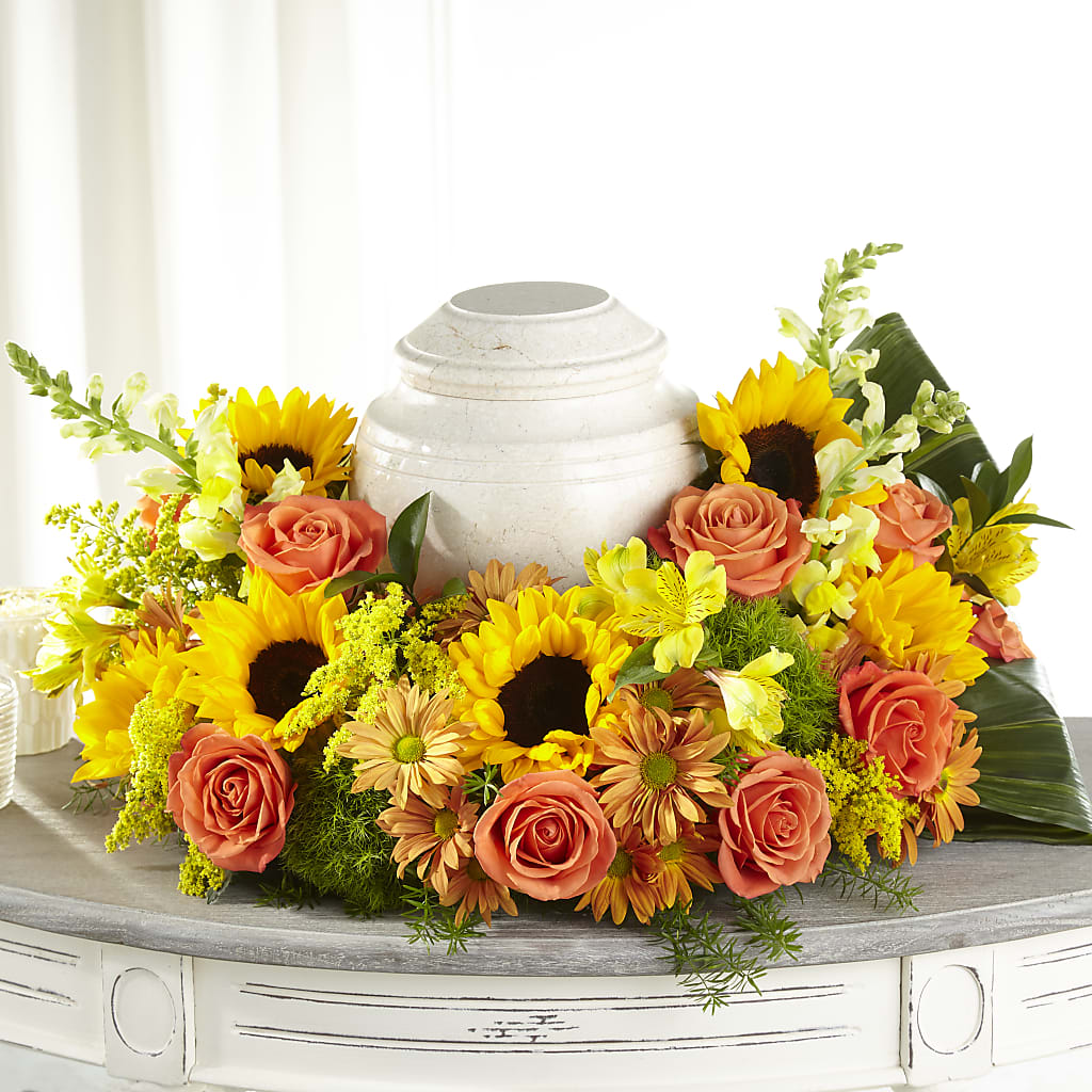 Faithful Sunflower Cremation Adornment – SHIRLEY'S FLOWERS & SWEETS, Nashua NH