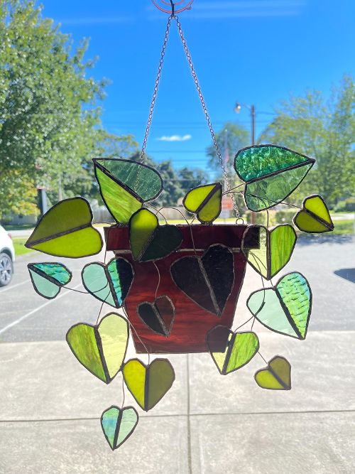 Stained Glass Pot of Pothos – SHIRLEY'S FLOWERS & SWEETS, Nashua NH