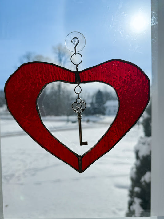 Stained Glass Open Heart with Key