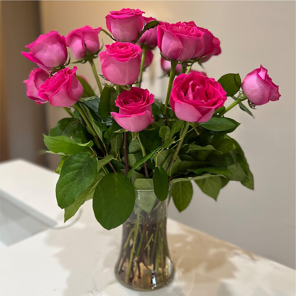 Long Stem Pink Rose Bouquet – SHIRLEY'S FLOWERS & SWEETS, Nashua NH