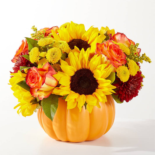Golden Gourd Pumpkin Bouquet – SHIRLEY'S FLOWERS & SWEETS, Nashua NH