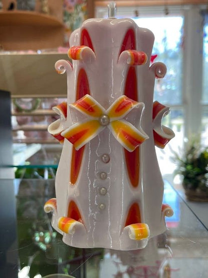 Hand Carved Red/Orange Candle – SHIRLEY'S FLOWERS & SWEETS, Nashua NH