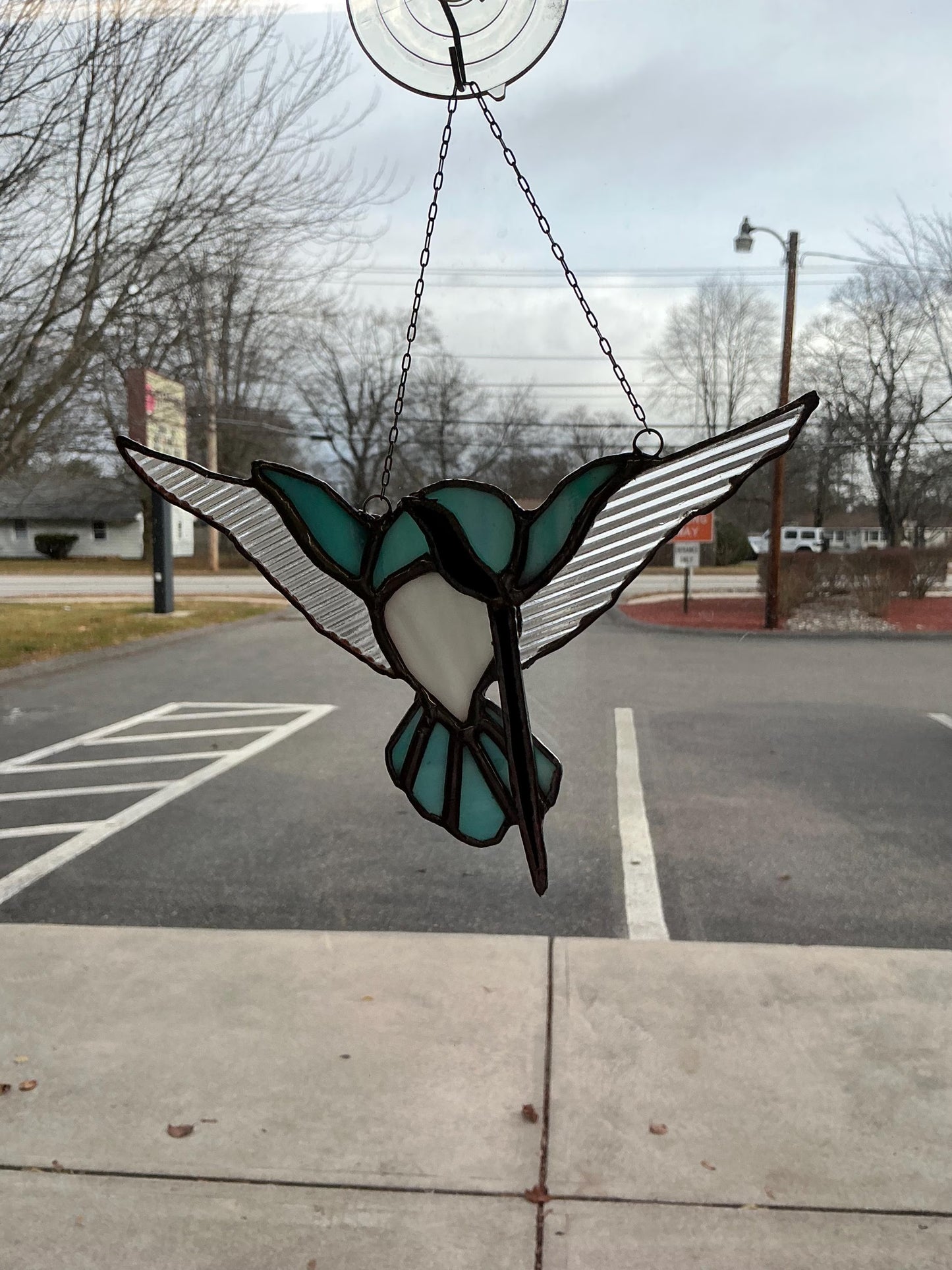 Stained Glass Teal Hummingbird