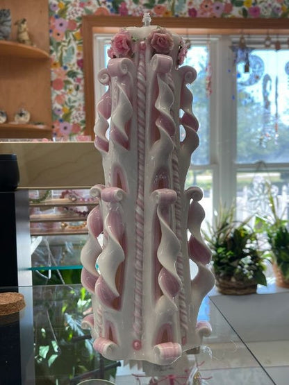 Hand Carved Pink Rose Candle – SHIRLEY'S FLOWERS & SWEETS, Nashua NH
