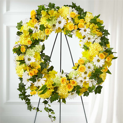 Golden Remembrance Wreath – SHIRLEY'S FLOWERS & SWEETS, Nashua NH