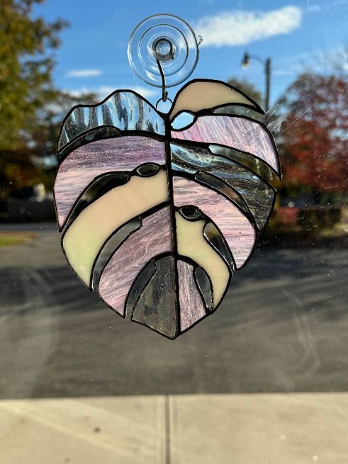 Stained Glass Pink Monstera Leaf