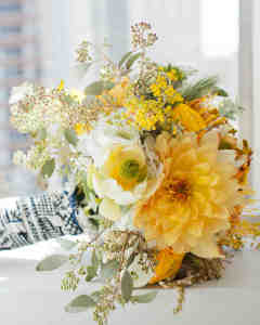 Pale Yellow Garden Flowers Accented with Seeded Greens